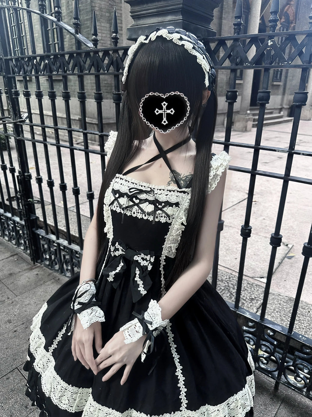 First Generation Doll - Black Old School Lolita Halter JSK Dress with Lace and Accessories - image 3
