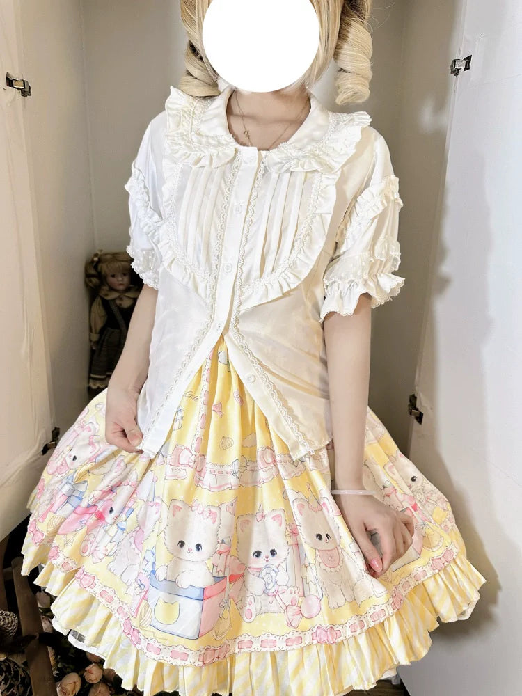 Meow Pompom - Sweet Lolita Salopette Dress Suit, Cat Print - image 16