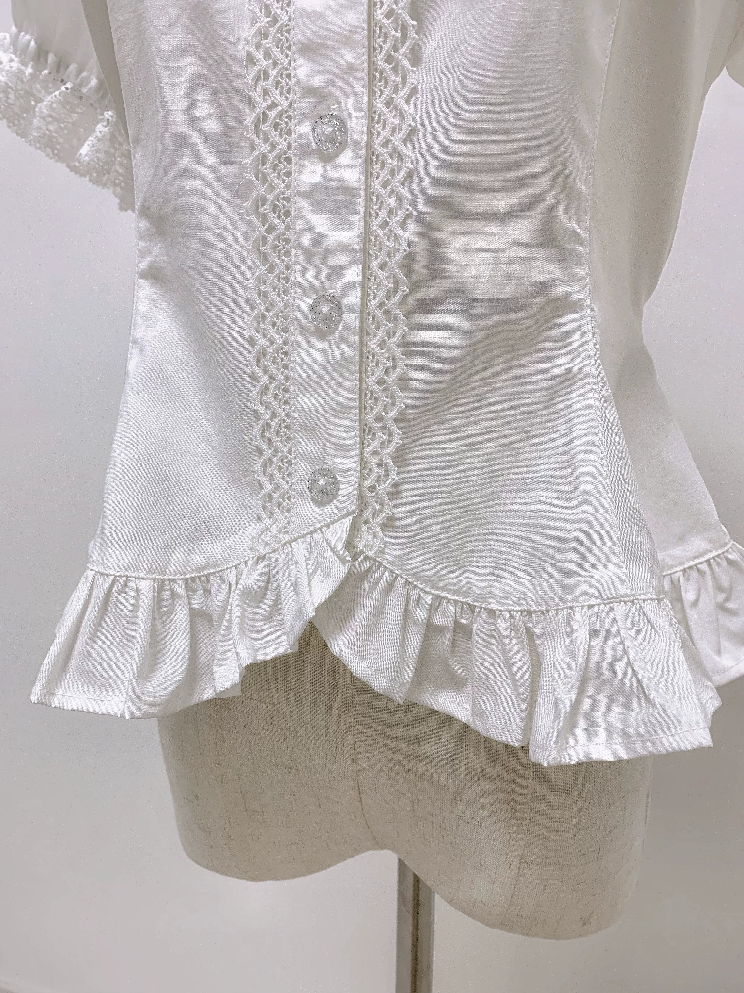 Ice Cream - Old School Lolita White Fitted Blouse with Bow - image 6