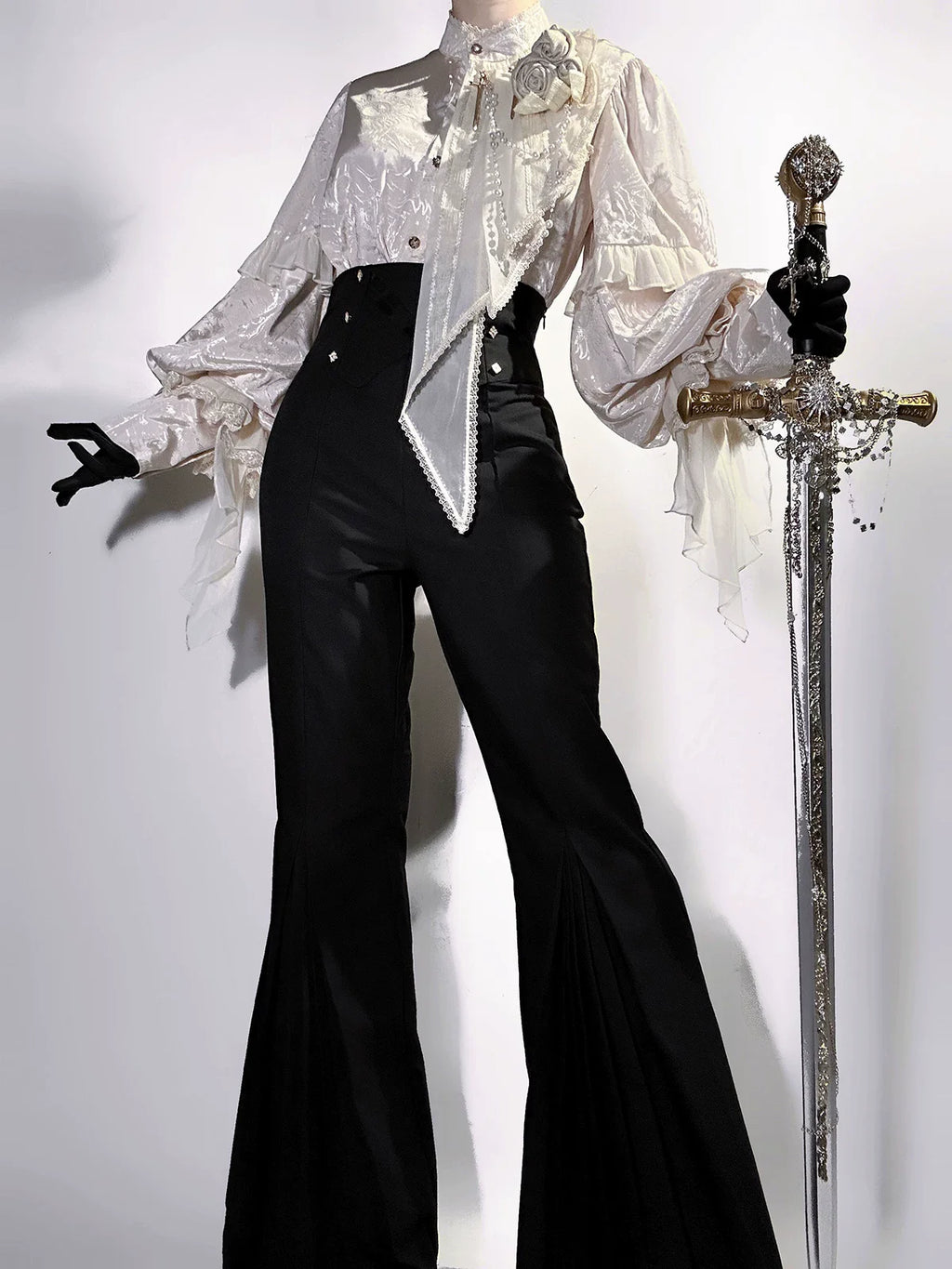 Rose and Sword - Ouji Lolita Jacquard Blouse & High Waist Pants Suit - image 7