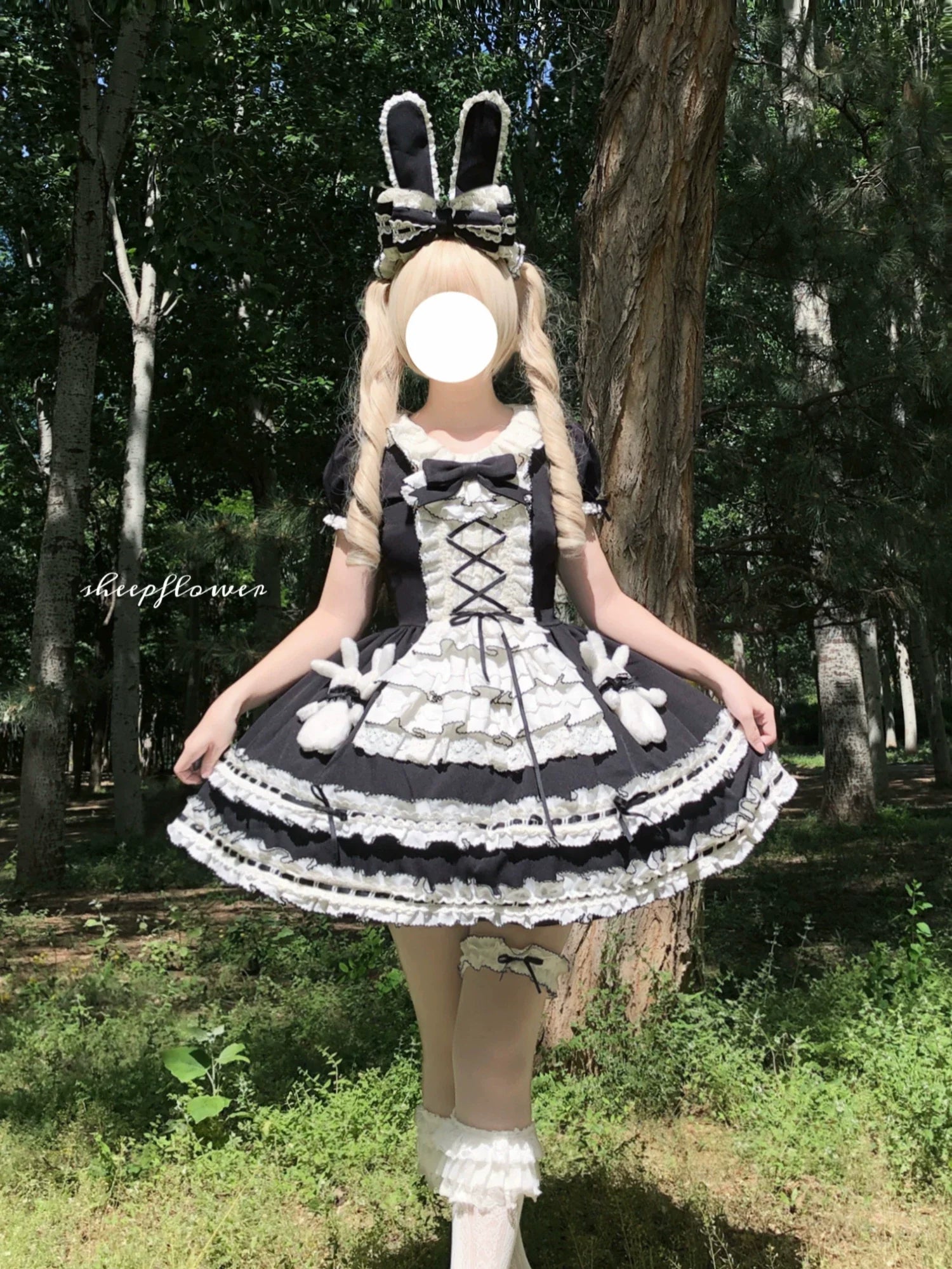 Coco Bunny - Cotton Old School Lolita OP Dress, Bunny Decoration and Accessories - image 9
