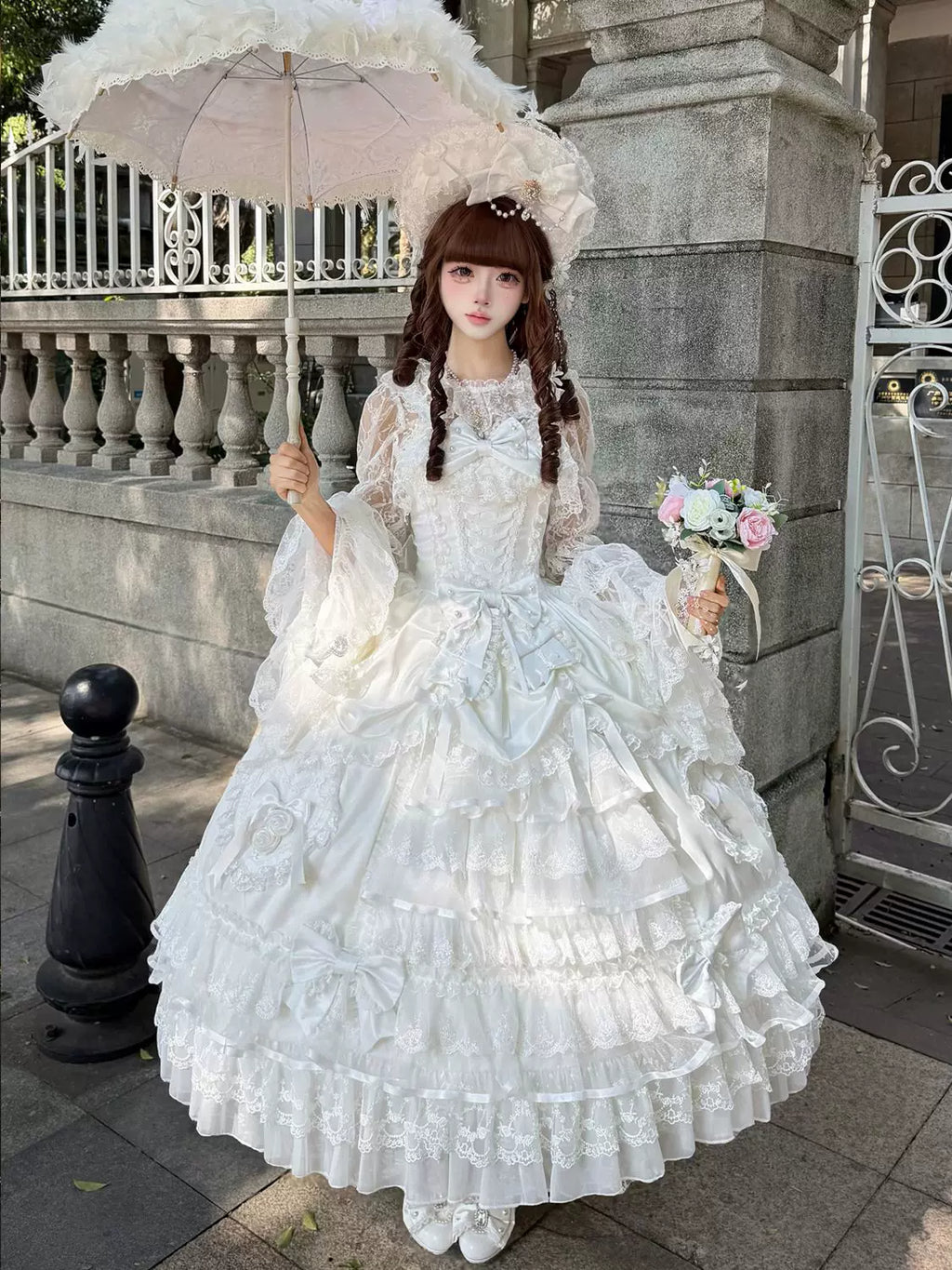 Drapery Poem - Sweet Wedding Lolita JSK Dress, Long Tiered Skirt - image 10