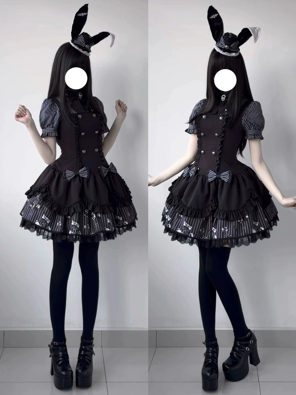Dark Lord - Gothic Lolita Striped JSK Set, Skull Print - image 15