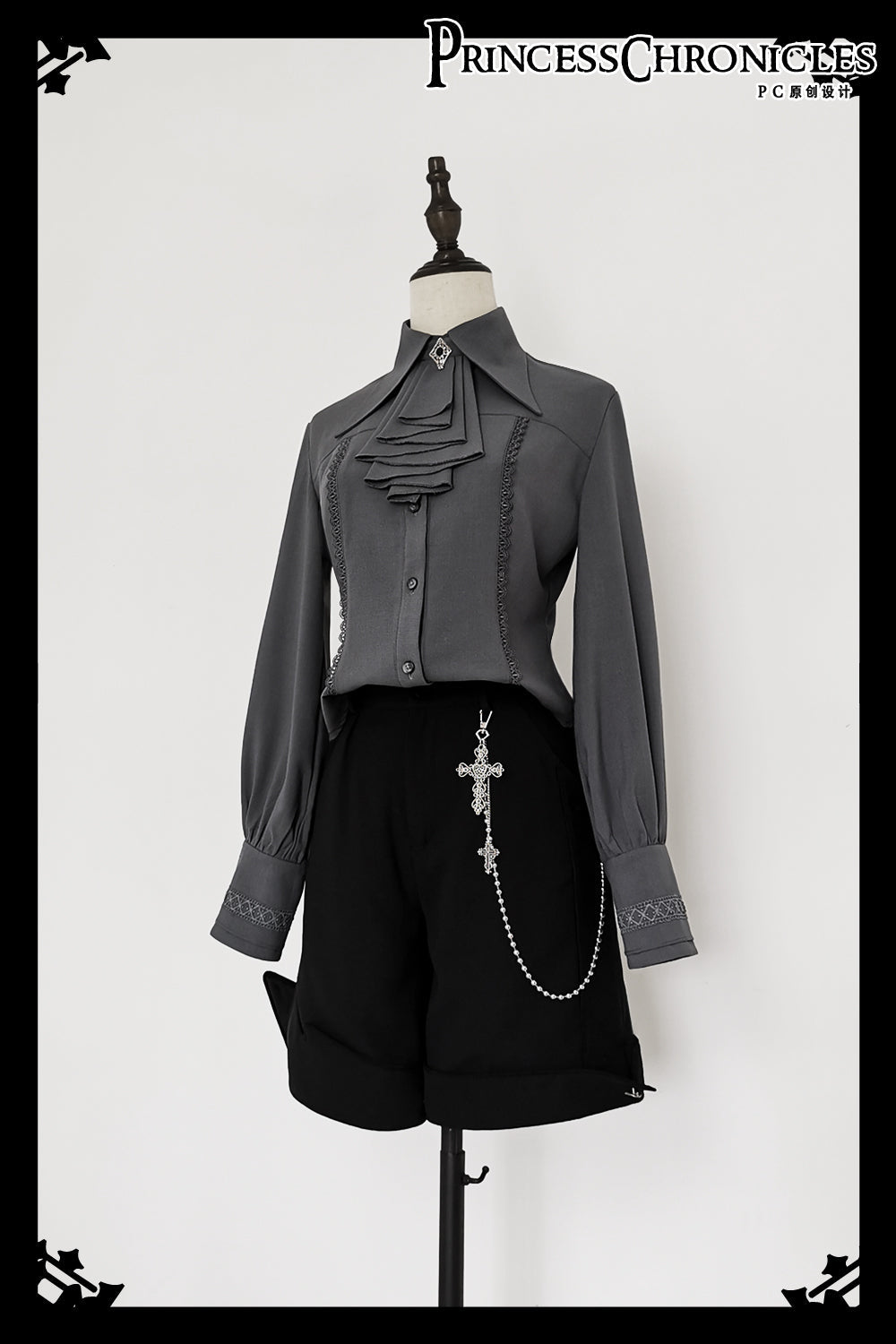 Black and Blue Retro Ouji Lolita Shirt with Mutton Sleeves - image 5