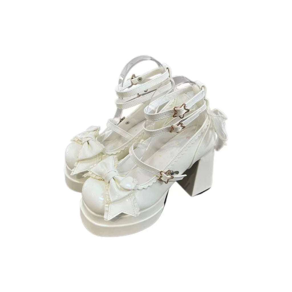 Puff Party - Elegant Lolita Chunky Heel Shoes with Bows and Straps - image 23