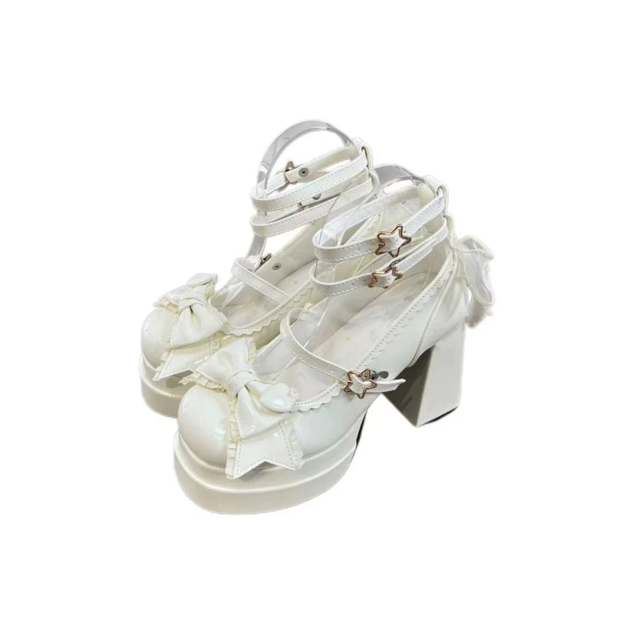 Puff Party - Elegant Lolita Chunky Heel Shoes with Bows and Straps - image 23
