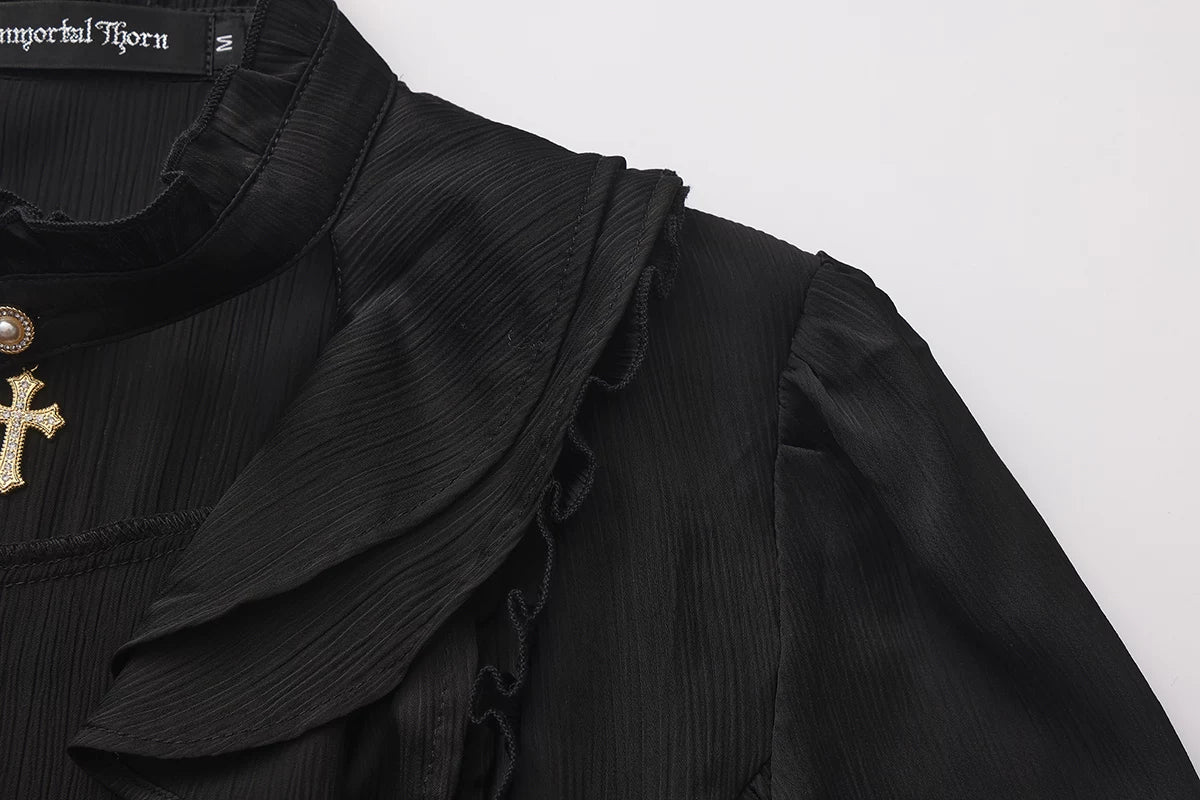Eternal Rabbit Invitation - Ouji Lolita Ruffle V-Neck Blouse - image 13