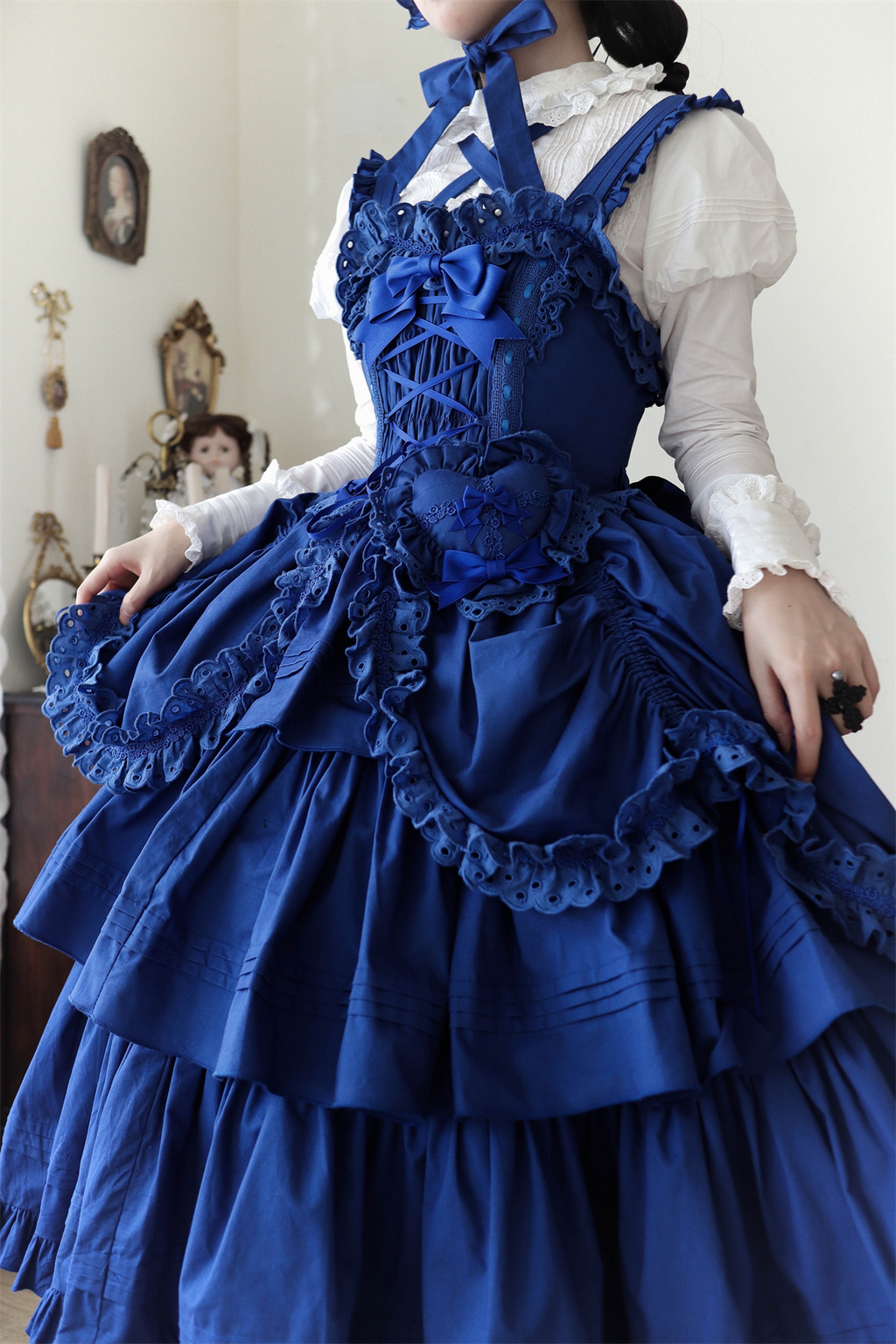 Cotton Gothic Lolita Long JSK, Drawn-up Hem - image 43
