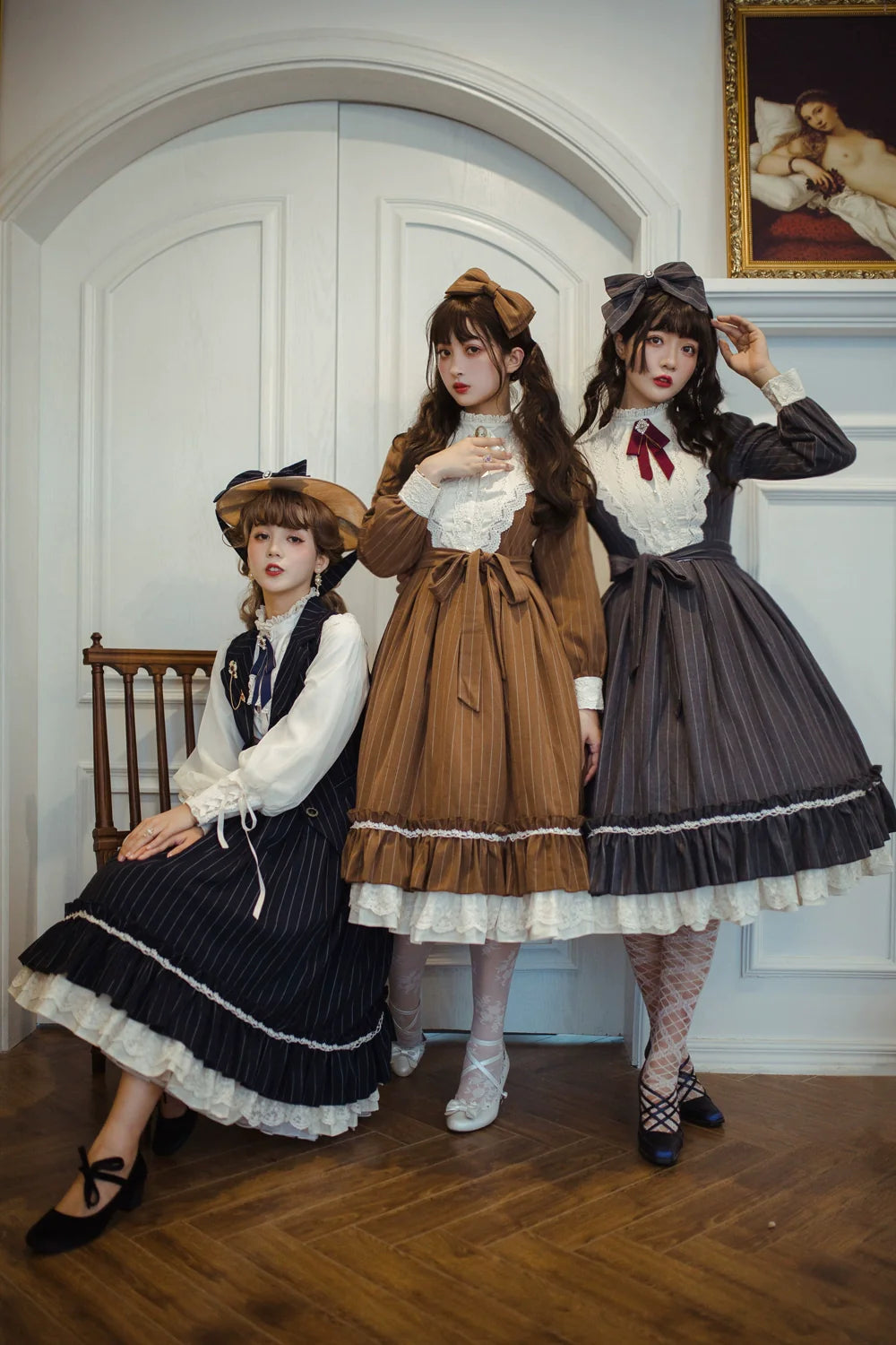 Rose Doll - Elegant Lolita Striped Fishbone Skirt - image 7
