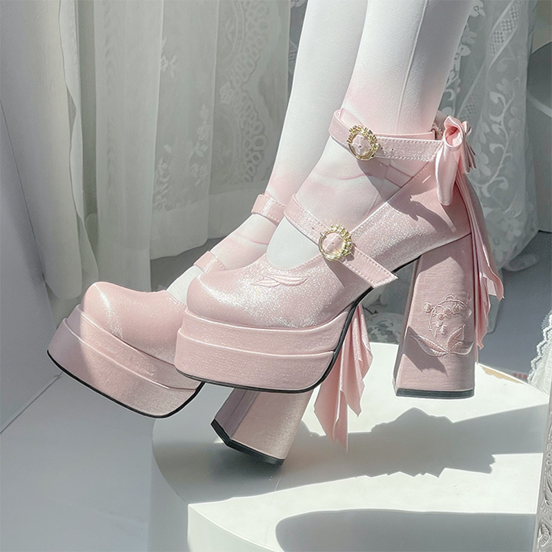 Floating Dream Lily - Elegant Lolita High Heel Shoes, Detachable Bow - image 3