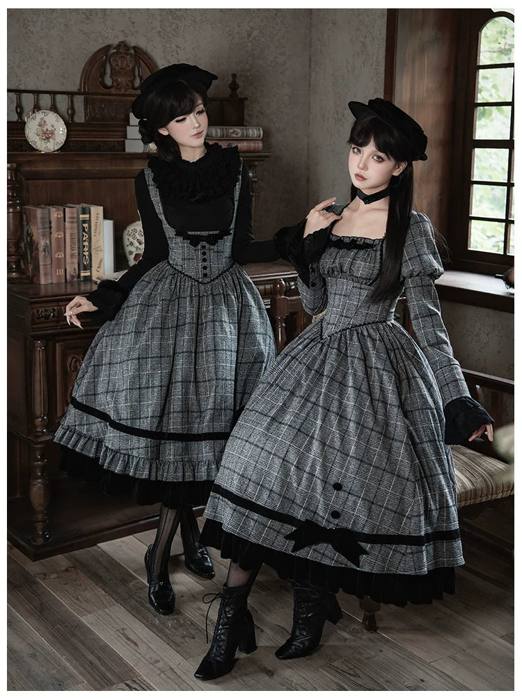 Yesterday's Epistle - Winter Classic Lolita Plaid Dress Set, Fishbone Waist - image 15