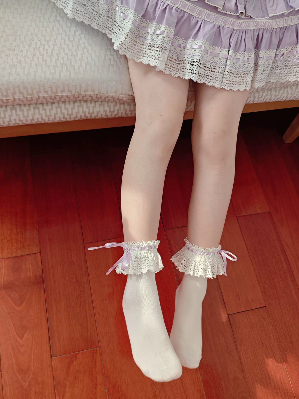Cotton Old School Lolita White Socks with Colorful Ribbon Bows - image 6