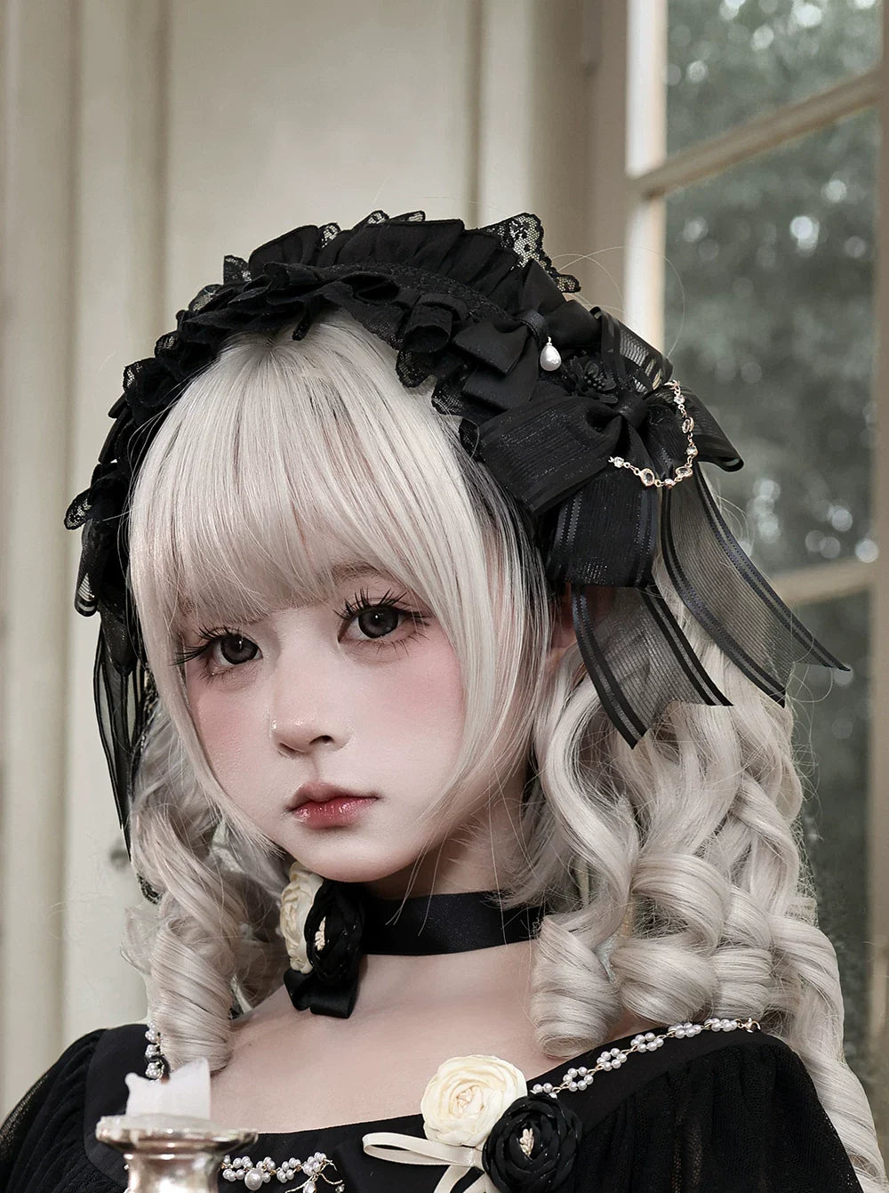 Unnamed Dusk Poem - Classic Lolita OP Dress, Tulle Skirt with Cross Accent and Accessories - image 12
