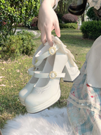 Dreamlike Lily of the Valley - Classic Lolita Platform Shoes with Back Large Bow - image 7