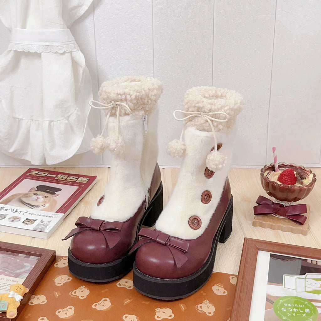 Winter Lolita Boots Fur Mary Jane Lolita Low Heel Shoes - image 27
