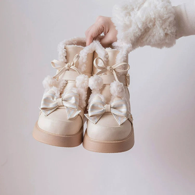 Milk Bear - Winter Lolita Shoes Thick Sole Fleece Snow Boots - image 24