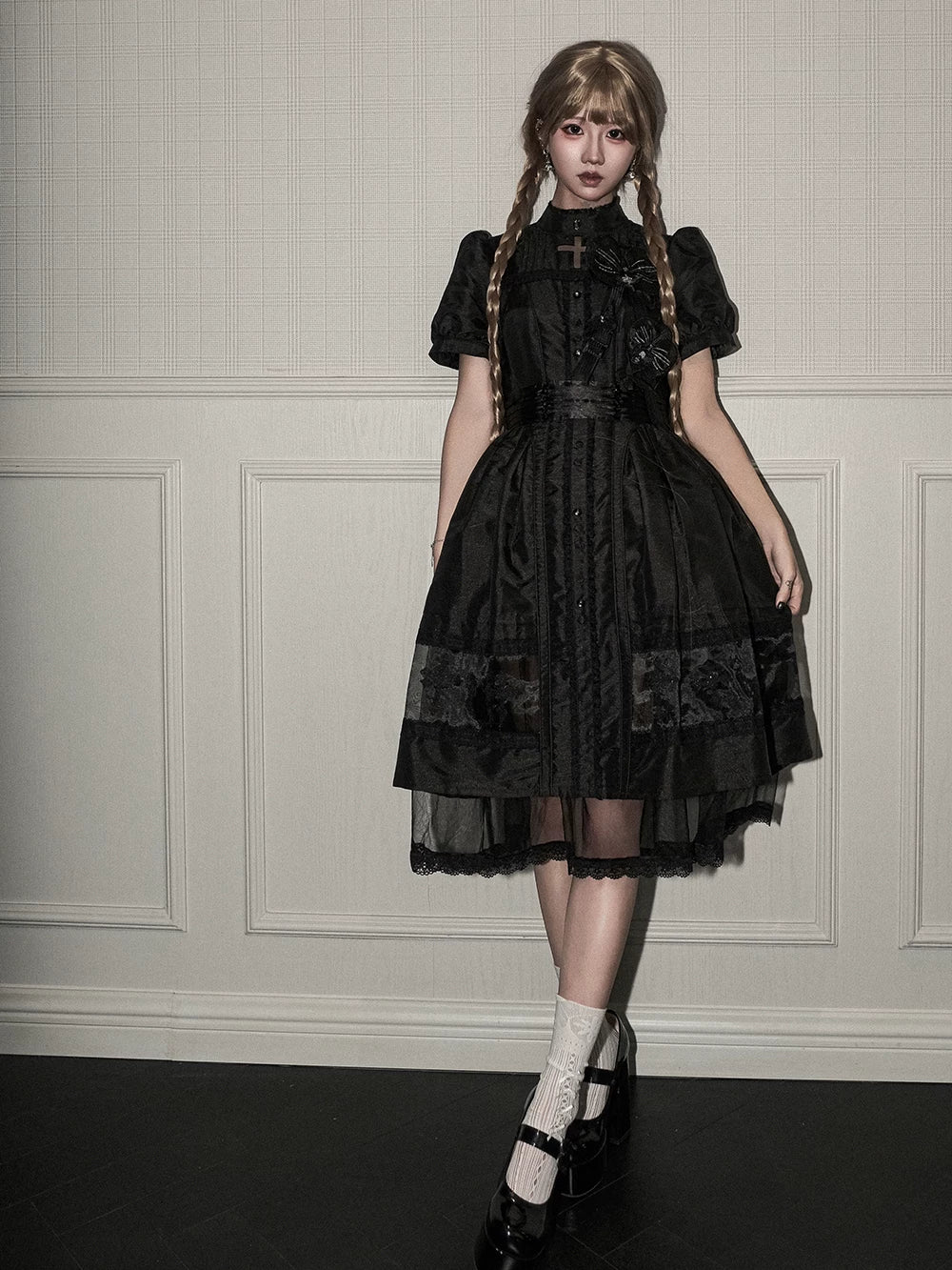 Ghost Orchid - Gothic Lolita OP Dress, Embroidered Cross - image 5