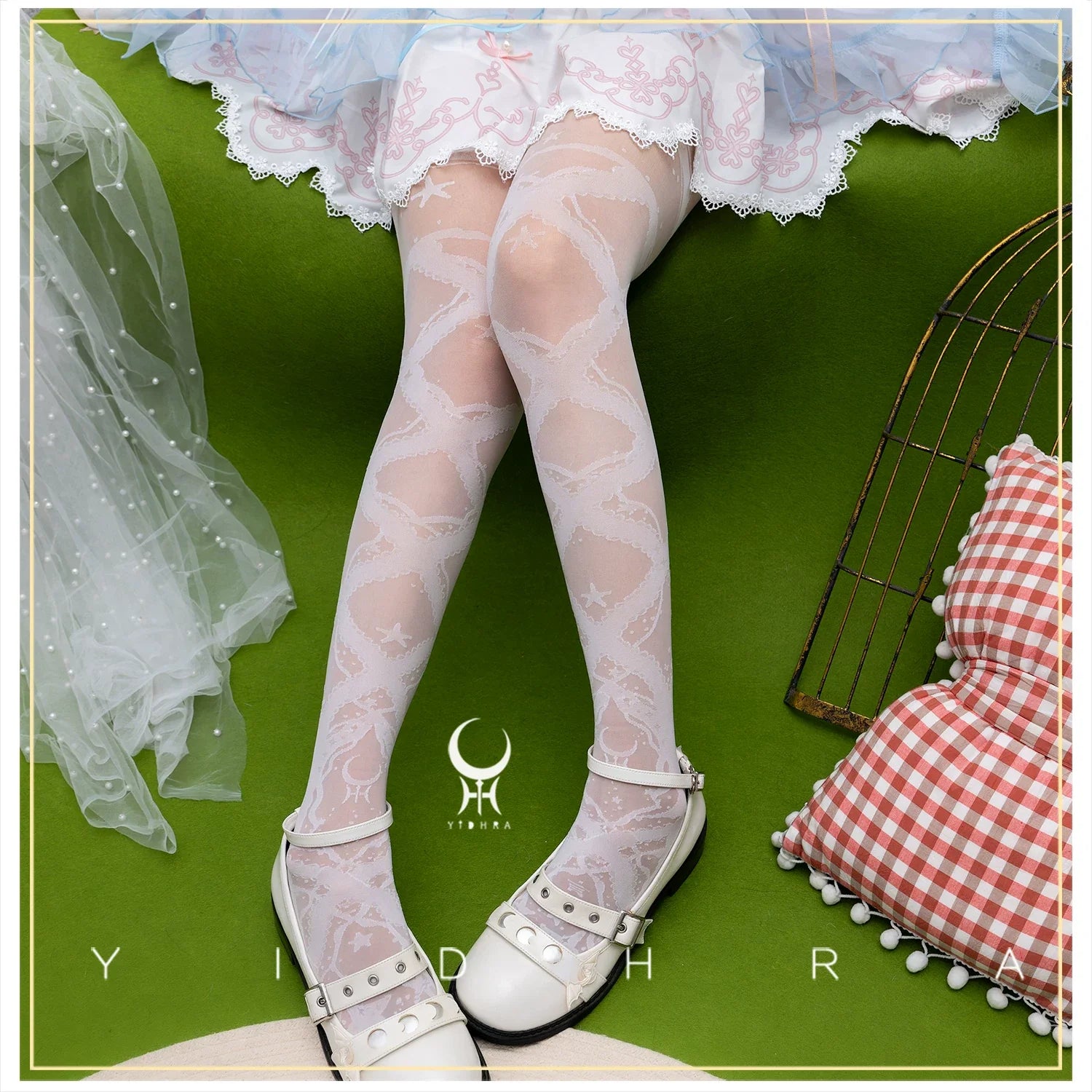 Stretchy Lolita Summer Lace Ribbon Printed Pantyhose - image 6