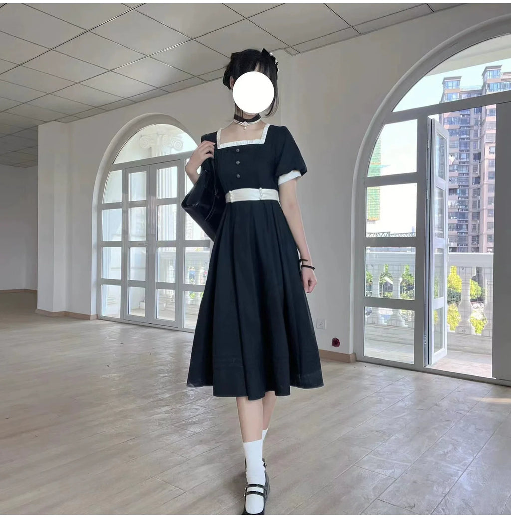 Thoughts - Vintage Black Lolita OP Dress with Square Neckline - image 15