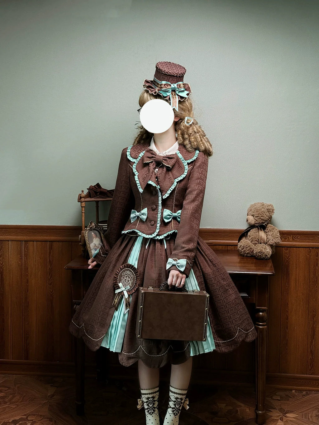 Bear Chocolate Slab - Classic Lolita Pleated JSK & SK Dress, Side Zipper - image 60