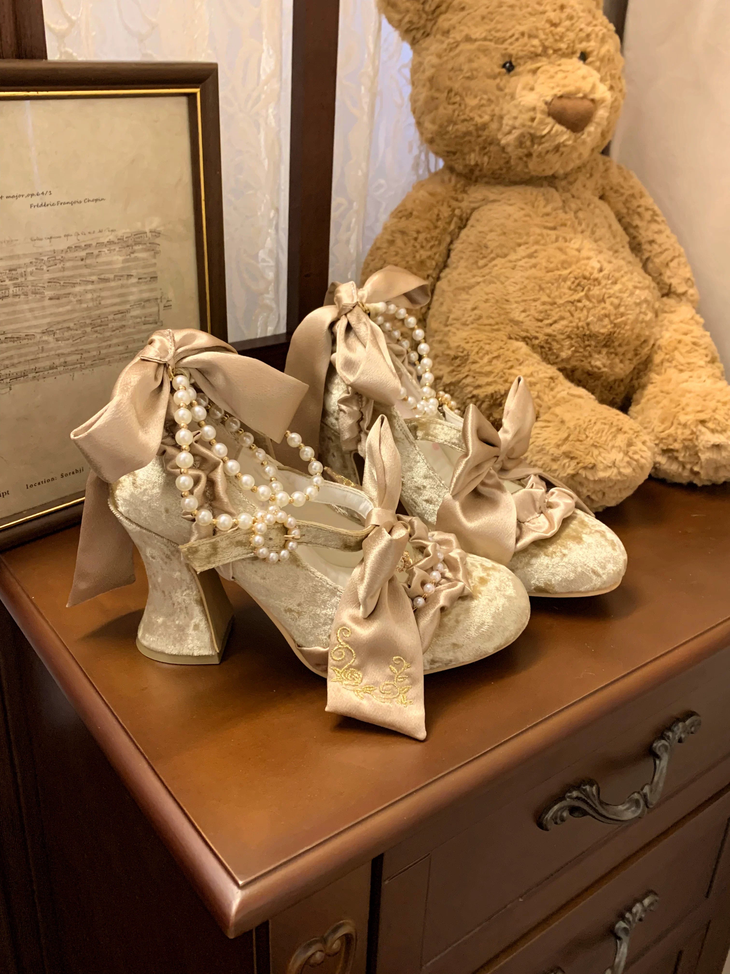 Ribbon Anthem - Wedding Classic Lolita Heels with Detachable Bow and Pearl Ribbon - image 6