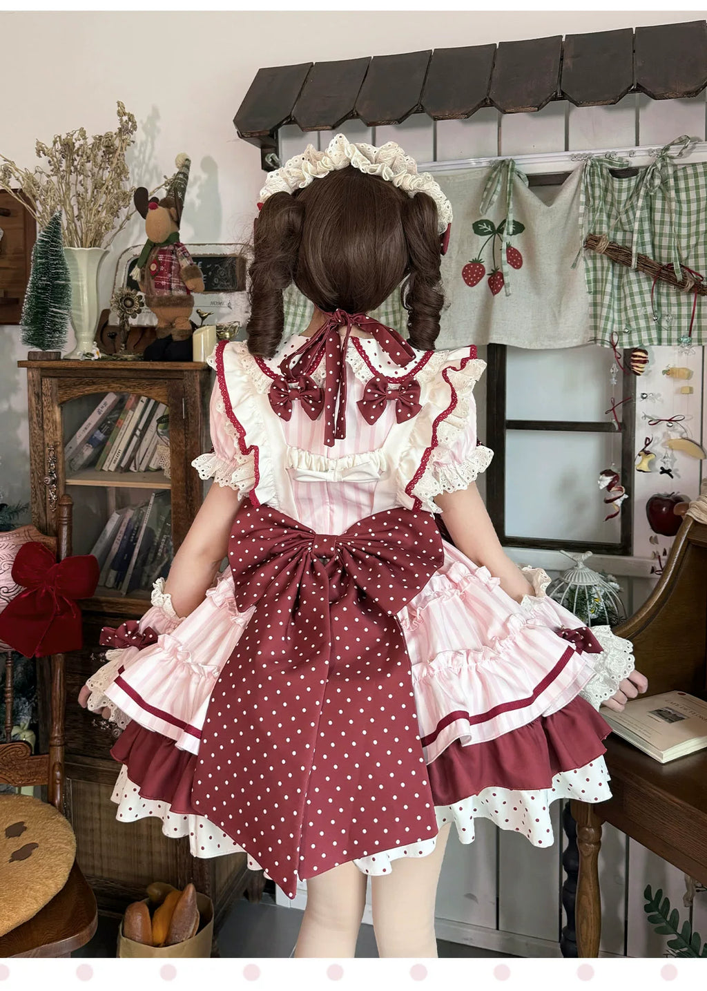 Honeyed Oath - Sweet Lolita Polka Dot OP Dress, Detachable Apron - image 4