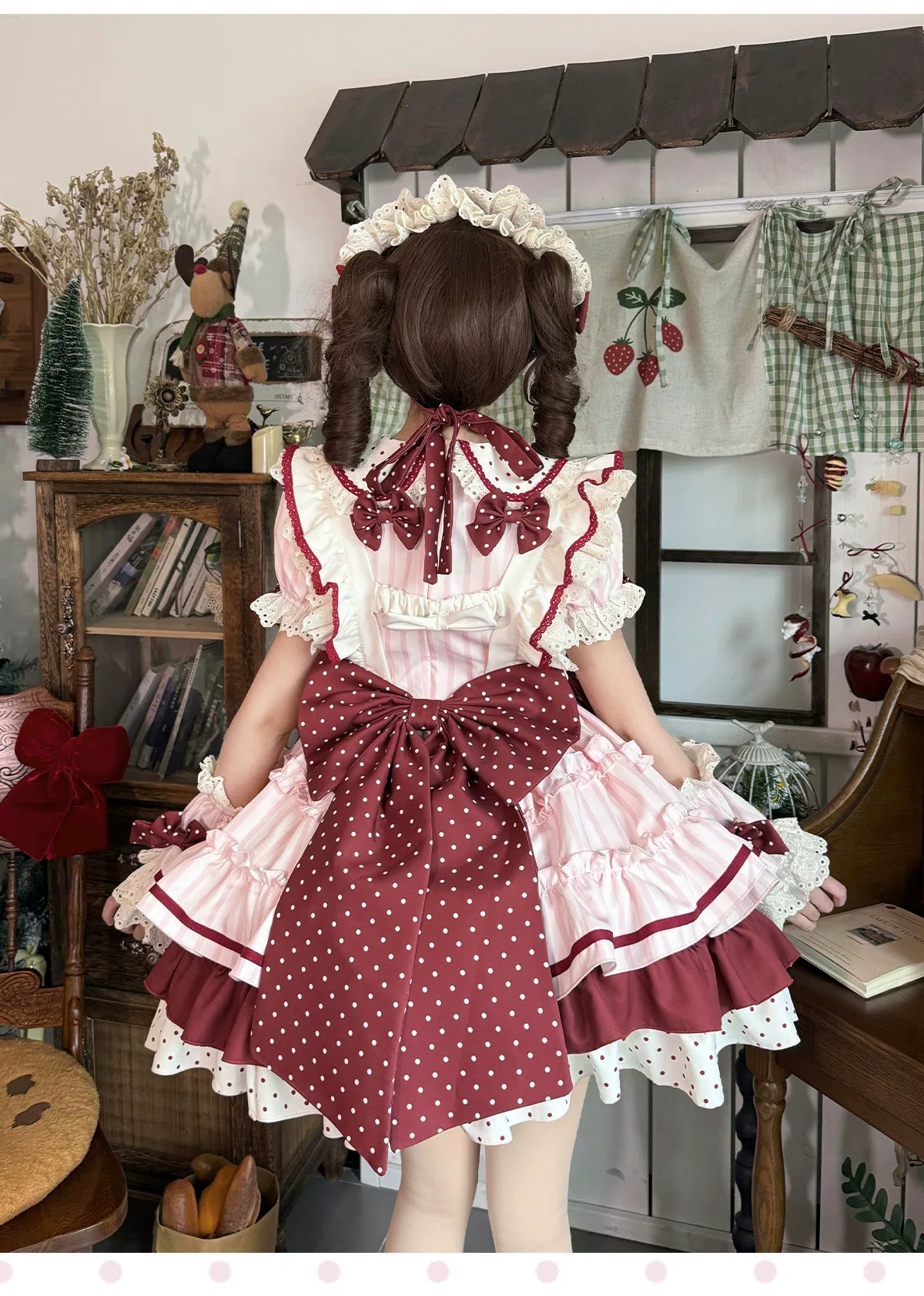 Honeyed Oath - Sweet Lolita Polka Dot OP Dress, Detachable Apron - image 4
