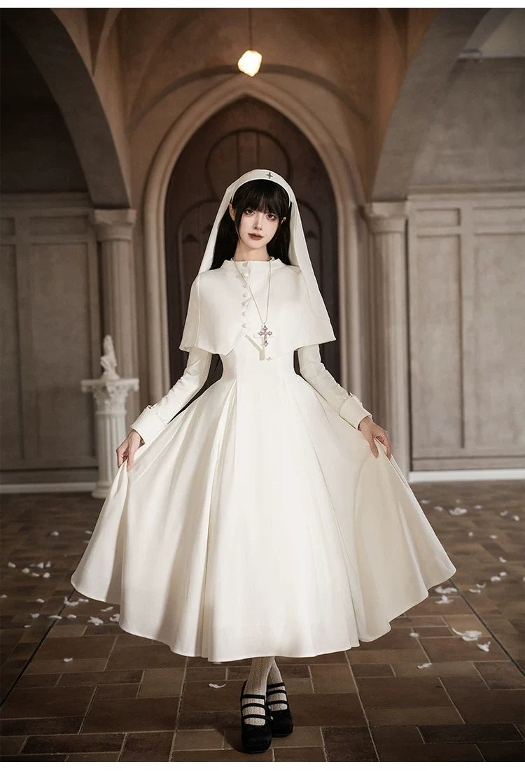 Nihil - Gothic Nun Lolita OP Dress, Irregular Hem Cape and Accessories - image 9