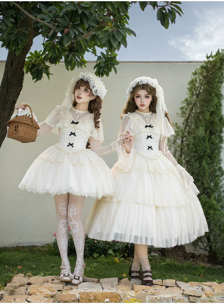 White Mist Promise - Classic Lolita Corset OP Set, Edwardian Collar & Tiered Hem - image 1