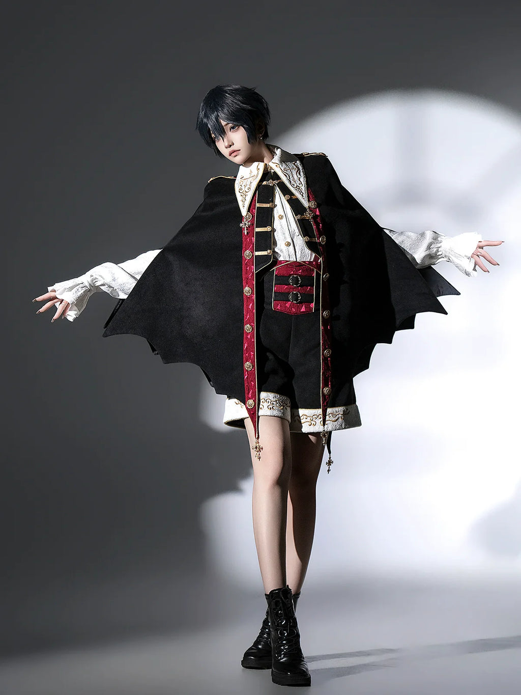 Vampire Youth - Ouji Lolita Bat Shaped Cape Set, Gold Embroidery & Red Accents - image 10