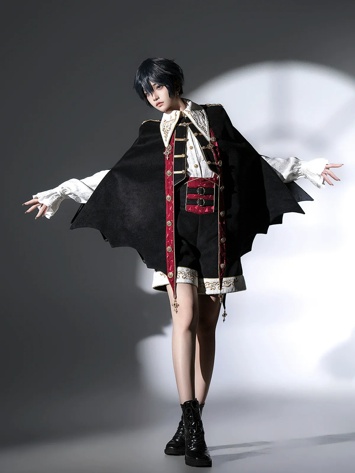 Vampire Youth - Ouji Lolita Bat Shaped Cape Set, Gold Embroidery & Red Accents - image 10