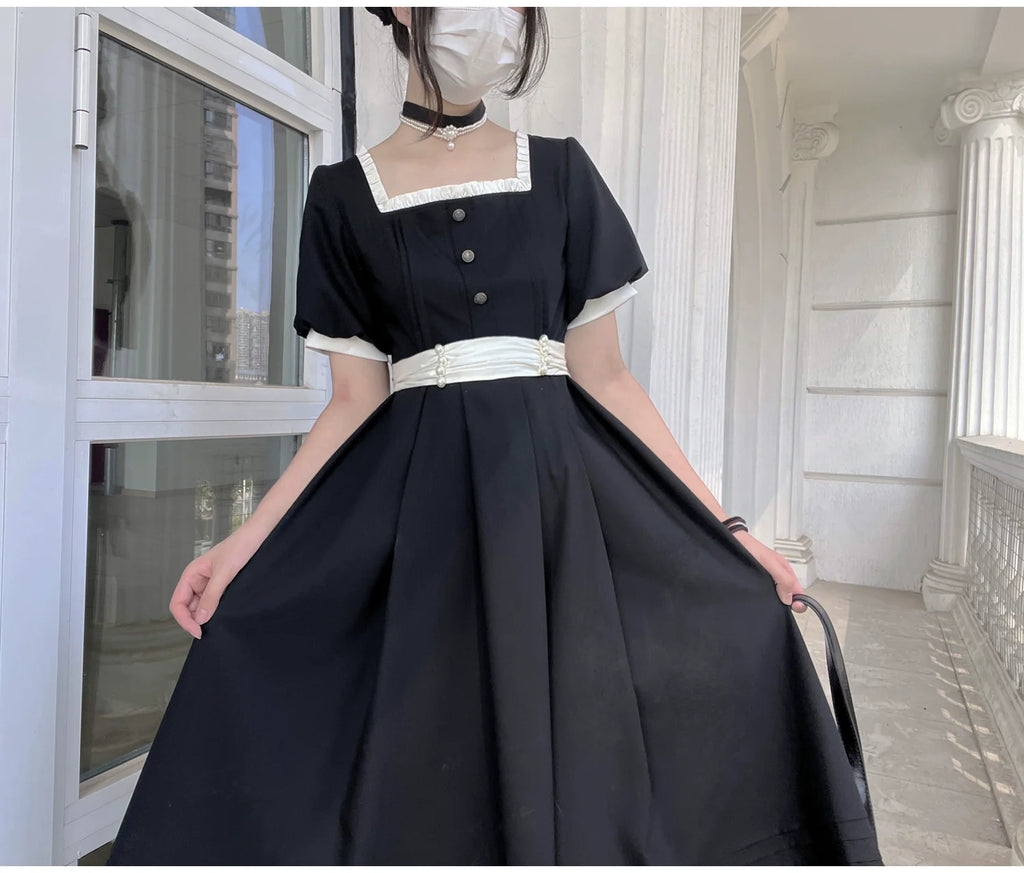Thoughts - Vintage Black Lolita OP Dress with Square Neckline - image 31