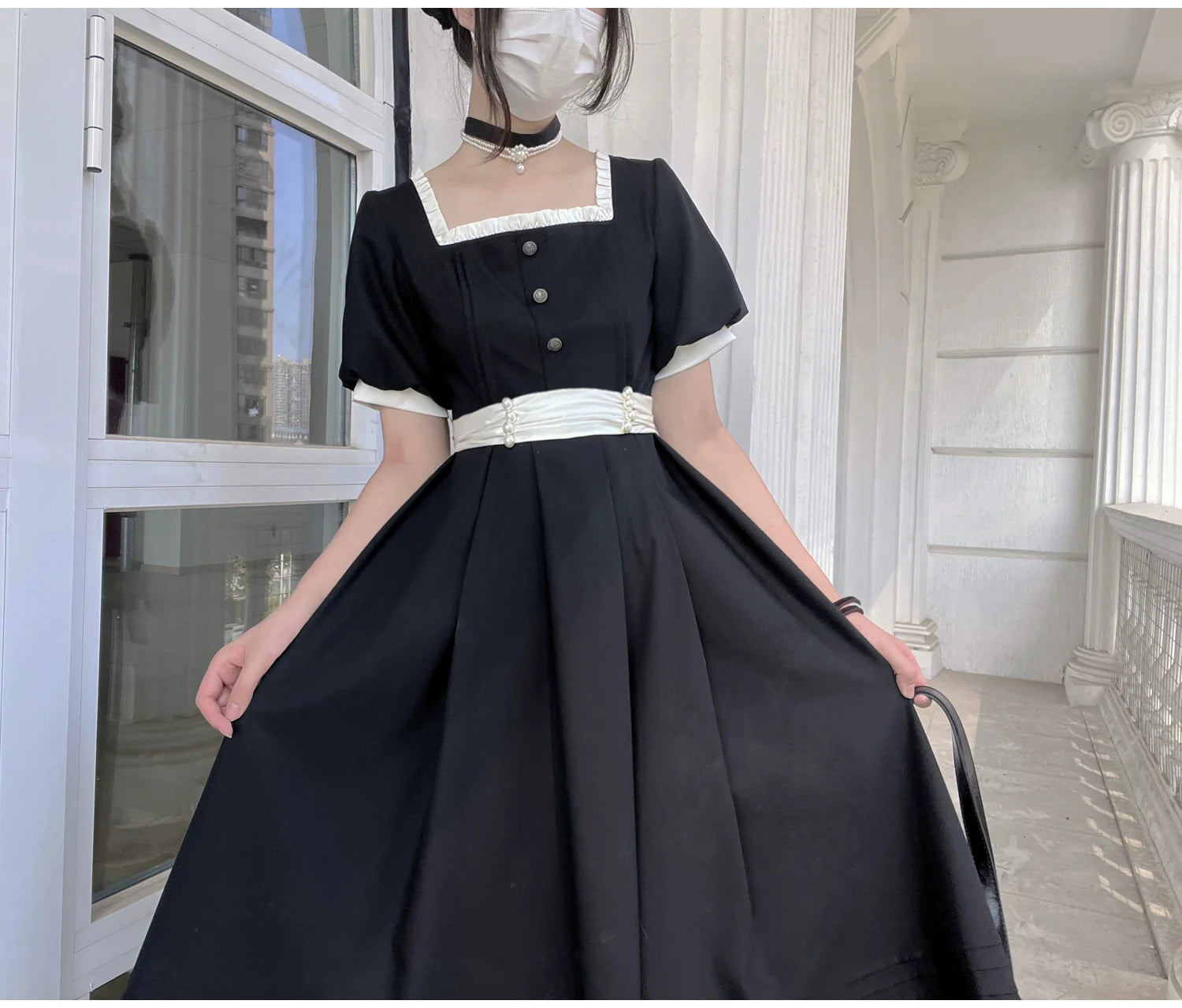Thoughts - Vintage Black Lolita OP Dress with Square Neckline - image 31