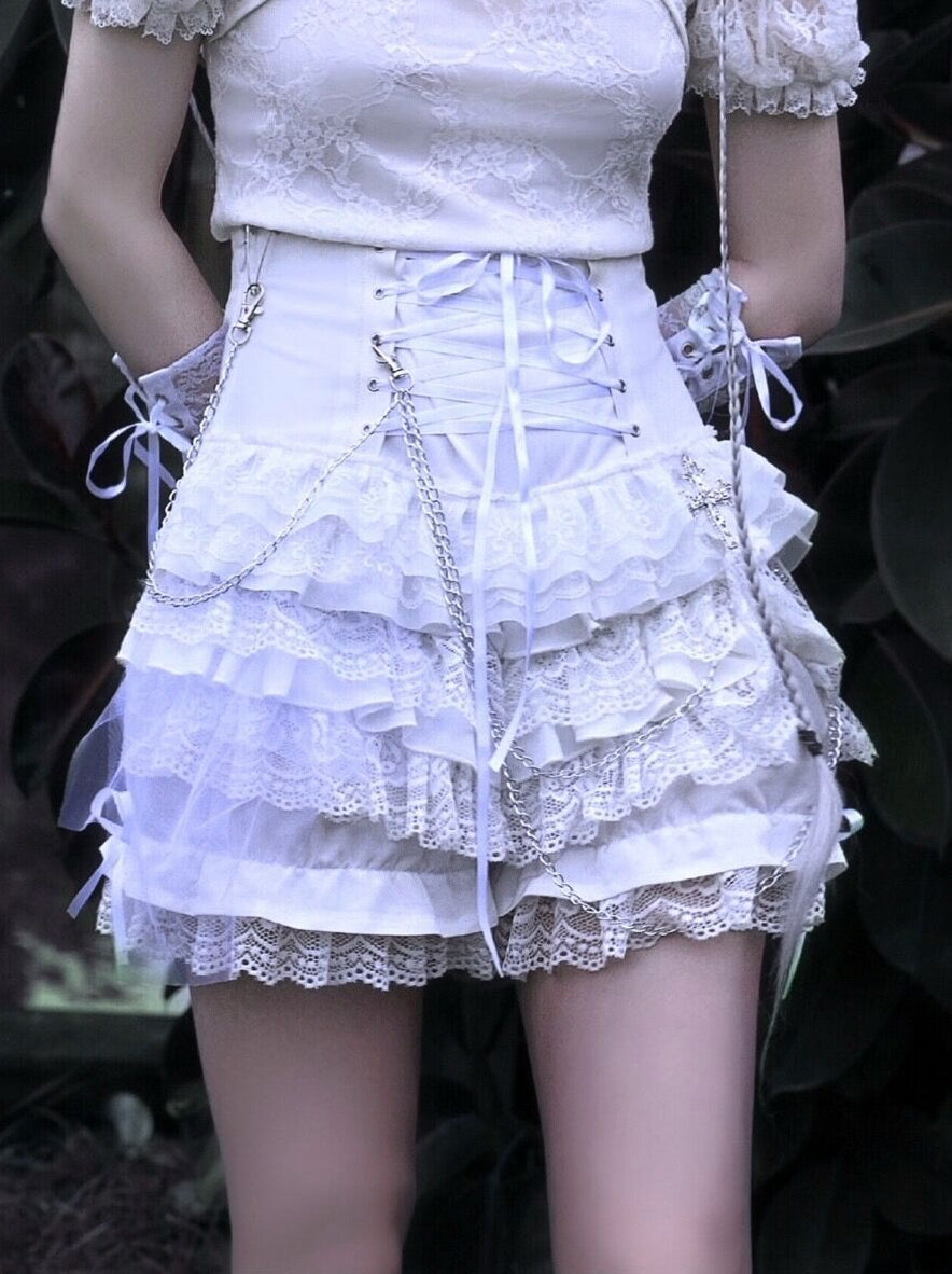 Gothic Punk Lolita Shorts and Tiered Lace Pantskirt - image 1