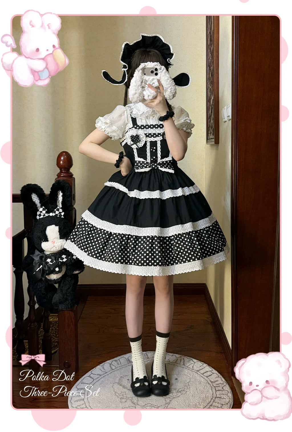 Cotton Sweet Lolita Polka Dot JSK and Salopette Dress and Accessories - image 18