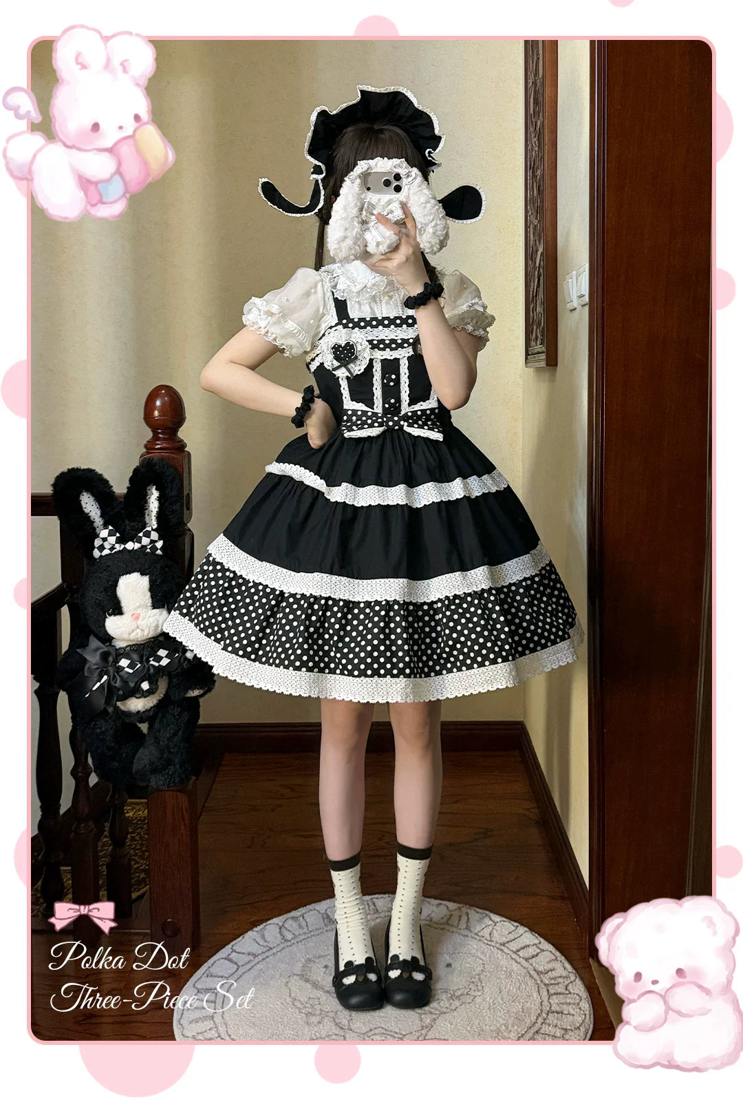 Cotton Sweet Lolita Polka Dot JSK and Salopette Dress and Accessories - image 18