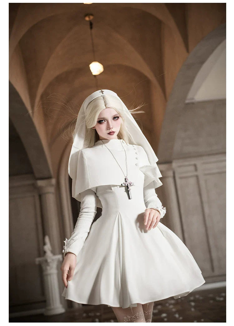 Nihil - Gothic Nun Lolita OP Dress, Irregular Hem Cape and Accessories - image 27