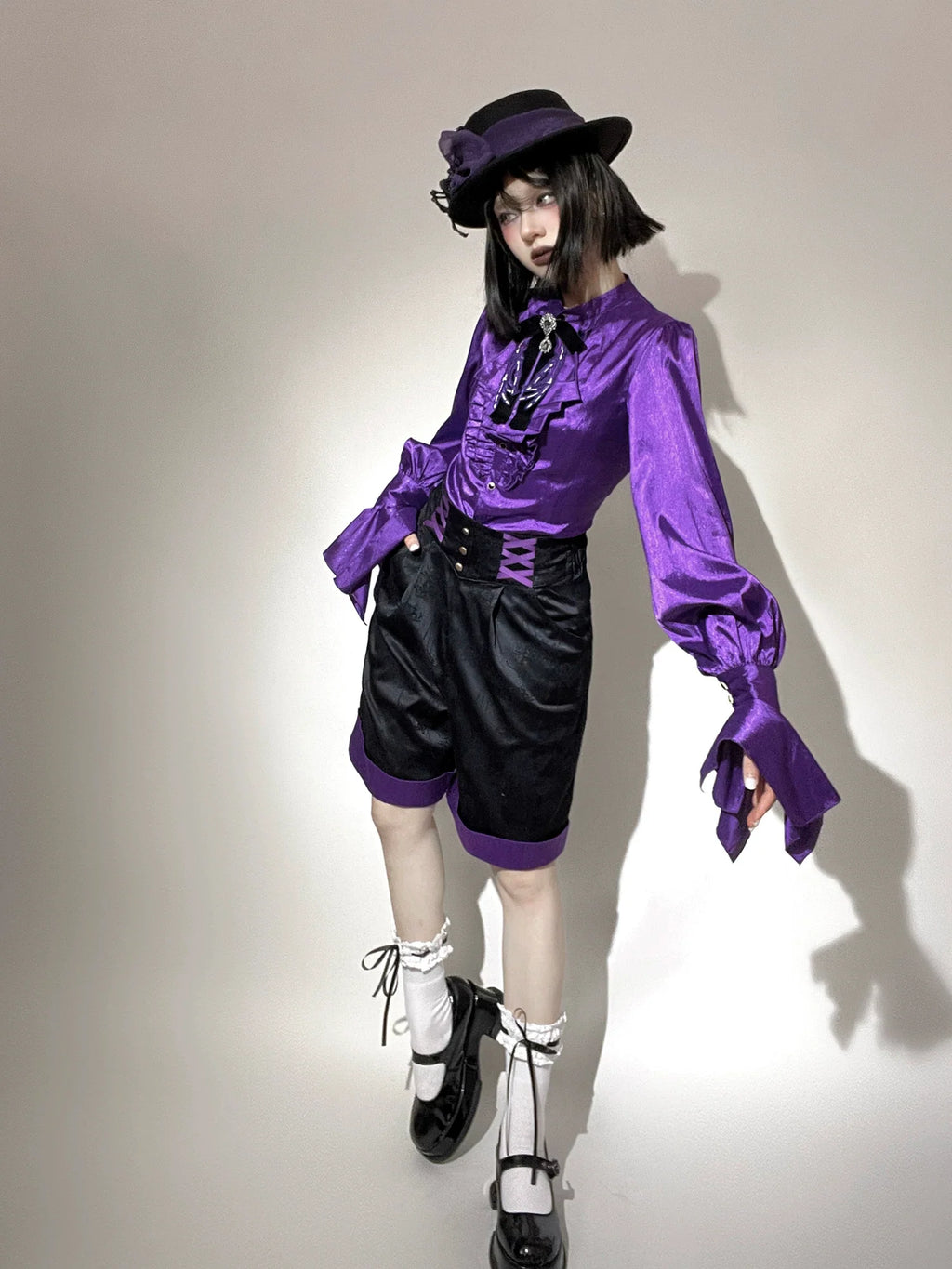 Moonnight Return - Ouji Lolita Stand Collar Shirt with Irregular Cuffs - image 4
