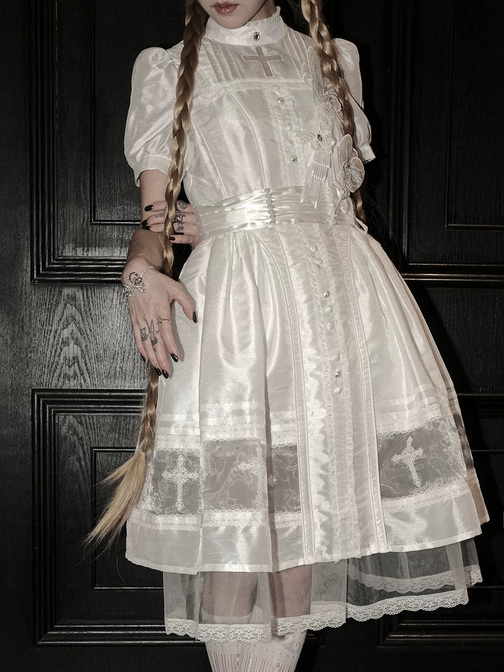 Ghost Orchid - Gothic Lolita OP Dress, Embroidered Cross - image 25