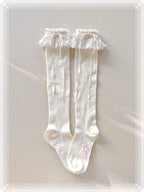 Cotton Old School Lolita White Socks with Colorful Ribbon Bows - image 12