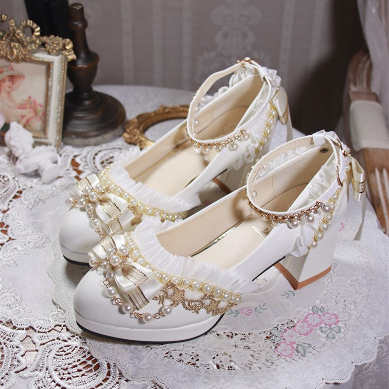 Handmade White Wedding Lolita Heel Shoes - image 3