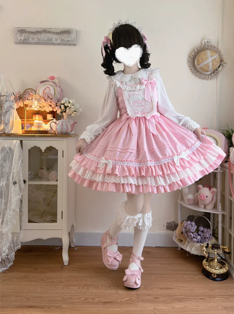 Sweet Bear - Kawaii Lolita JSK Dress Embroidery Flounce Hem - image 5