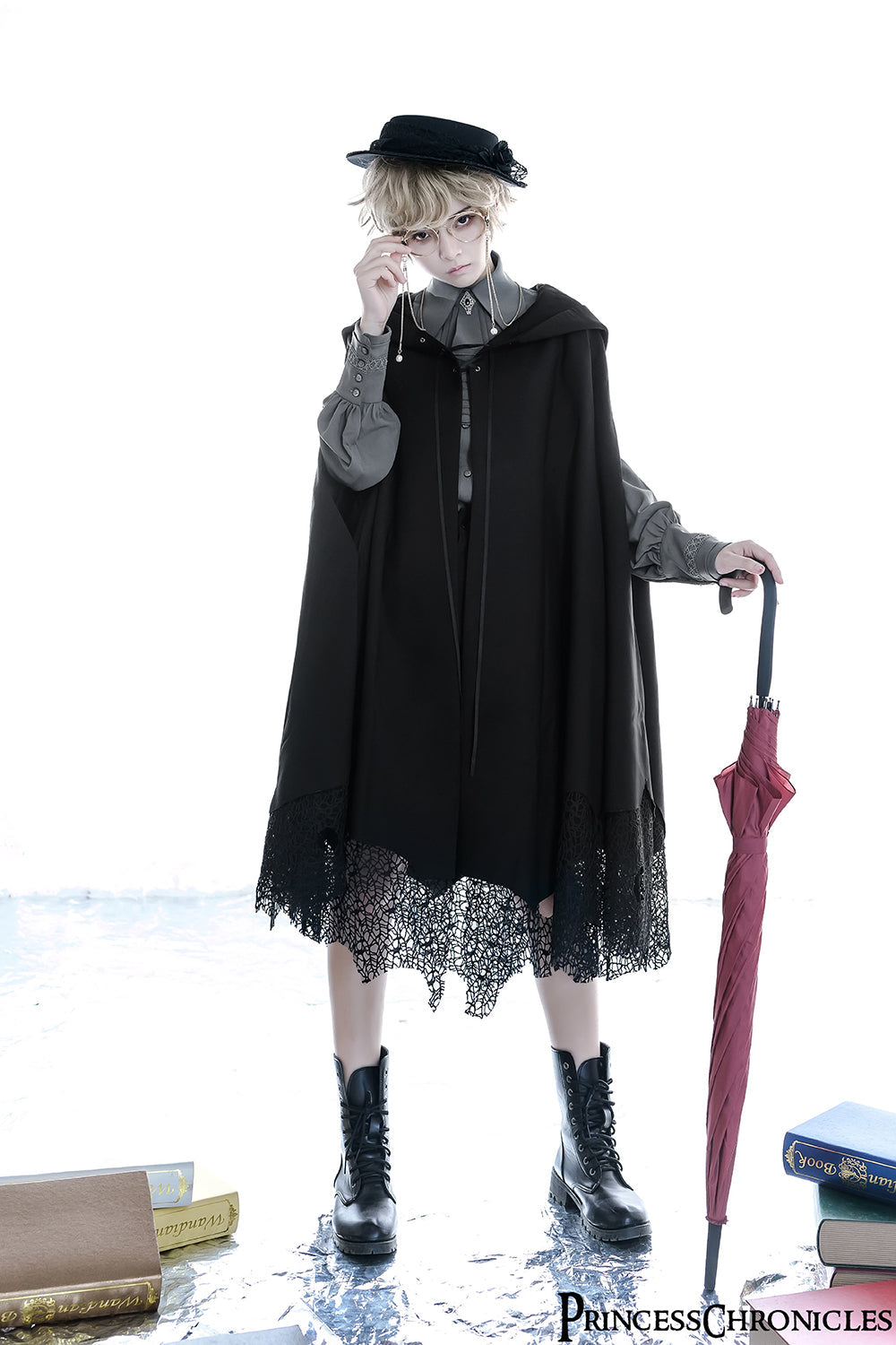 Black and Blue Retro Ouji Lolita Shirt with Mutton Sleeves - image 21