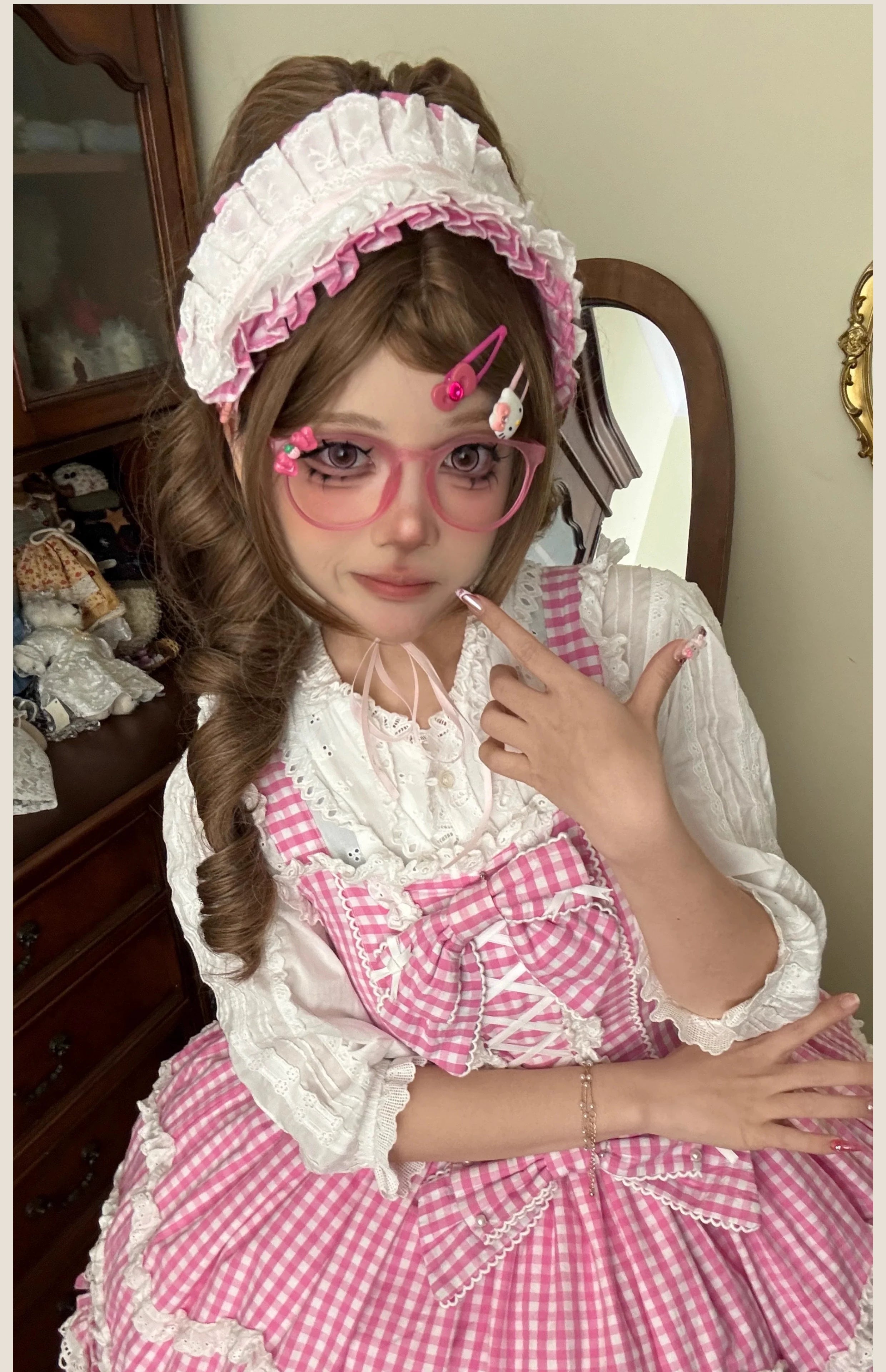 Plaid Baileys - Pink Plaid Old School Lolita JSK Dress - image 27