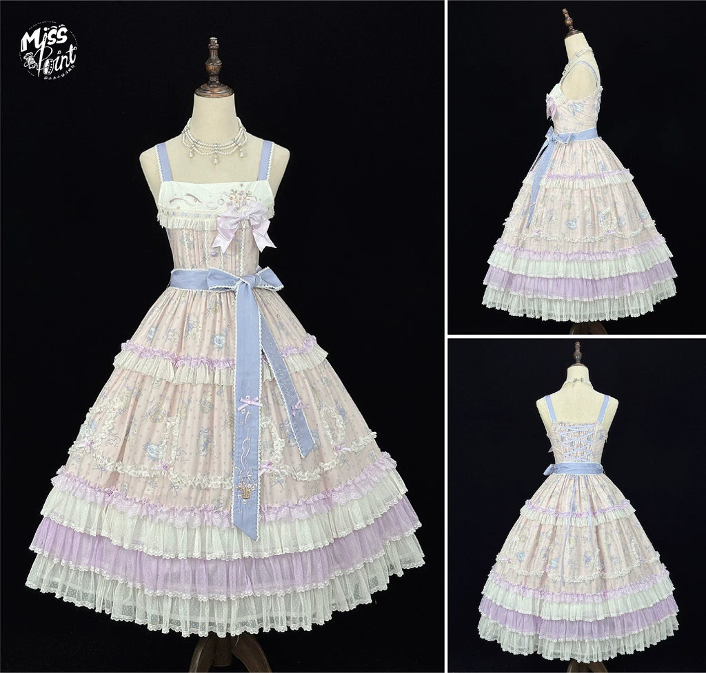 Bloom Lamb - Classic Lolita Embroidered JSK Dress, Tiered Hem - image 18