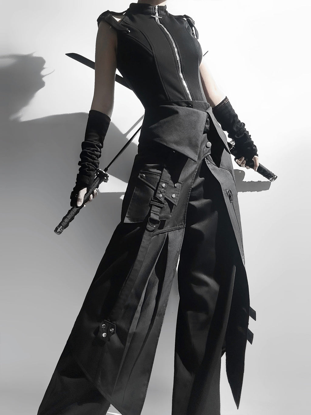 Nightblade Black Ouji Lolita Apron Pants Suit - image 3