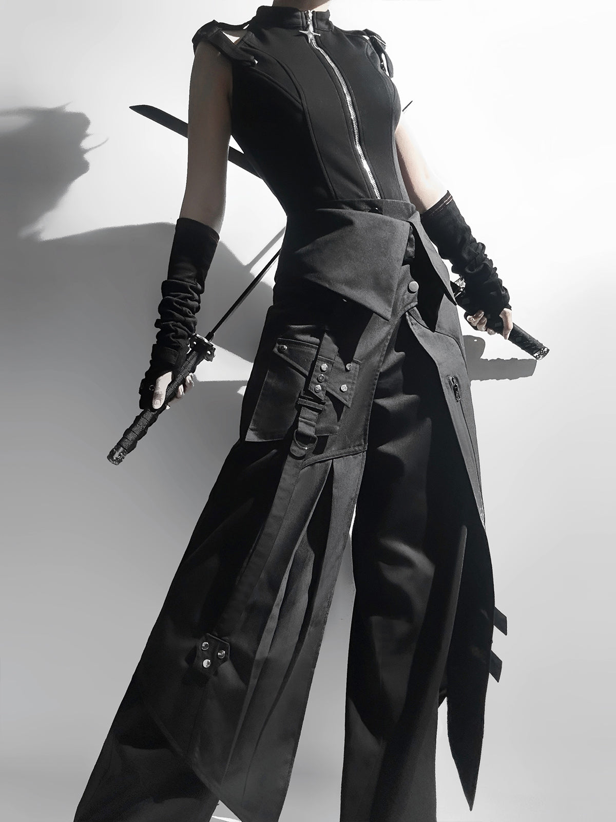 Nightblade Black Ouji Lolita Apron Pants Suit - image 3