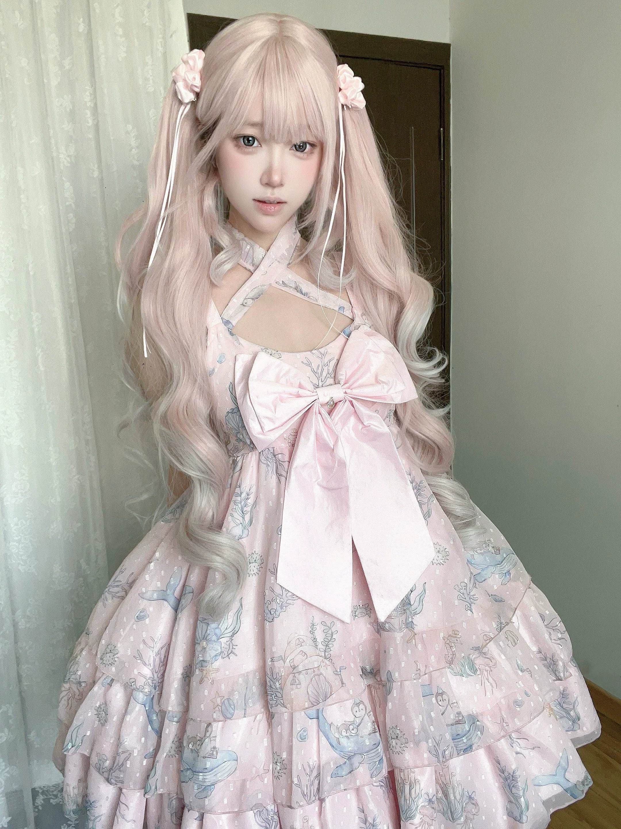 Ocean Sweetheart - Chiffon Sweet Lolita JSK Dress, Whale & Jellyfish Print - image 5