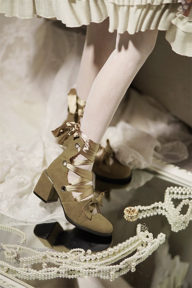 Muse Kiss - Elegant Lolita Shoes Lace-up Bow Heels Round Toe - image 14