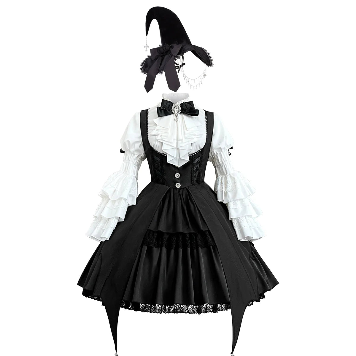 Dawn Witch - Black Gothic Lolita JSK Dress + White Blouse - image 15